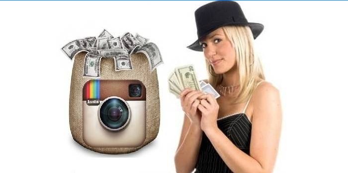 Rahakott Instagrami logoga ja tüdrukul, kellel raha käes