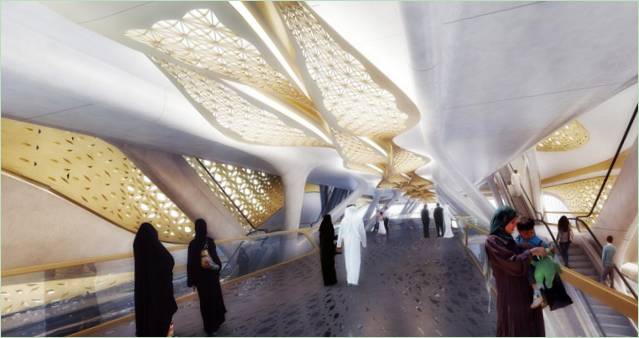 Suurepärase Zaha Hadidi loodud moodne kõrghaljastusega metroojaam Saudi Araabias